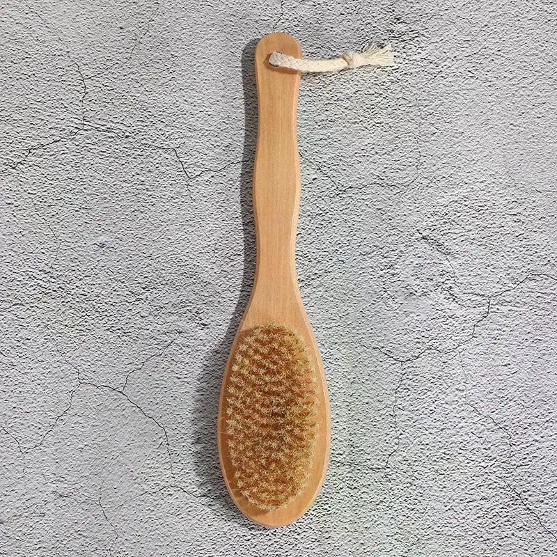1Pcs Wooden Long Handle Bristle Shower Body Brush Bathing Massage Back Body Exfoliating Brush Bathroom Wash Brush Bath Tools