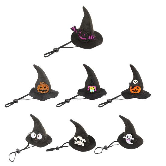 Lightweight Pet Headgear Halloween Cat Witch Hat, Fun Hat with Adjustable Elastic Strap, Cartoon Comfortable Headwear Ghost Pumpkin Bat Skull for Cats