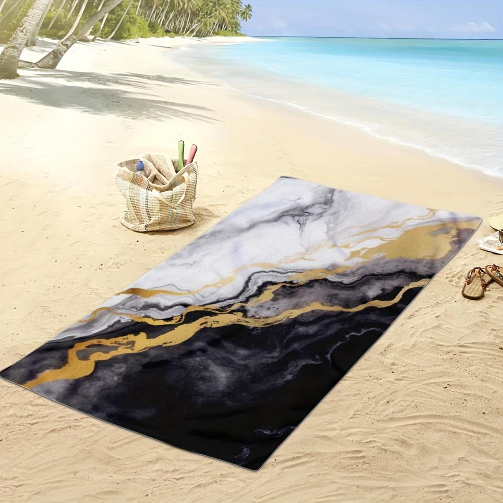 Schwarz Weiß Gold Marmor Print Schnelltrocknendes Mikrofaser Strandtuch Kunst Saugfähiges Übergröße Handtuch für Sommer Schwimmen und Pool Gebrauch