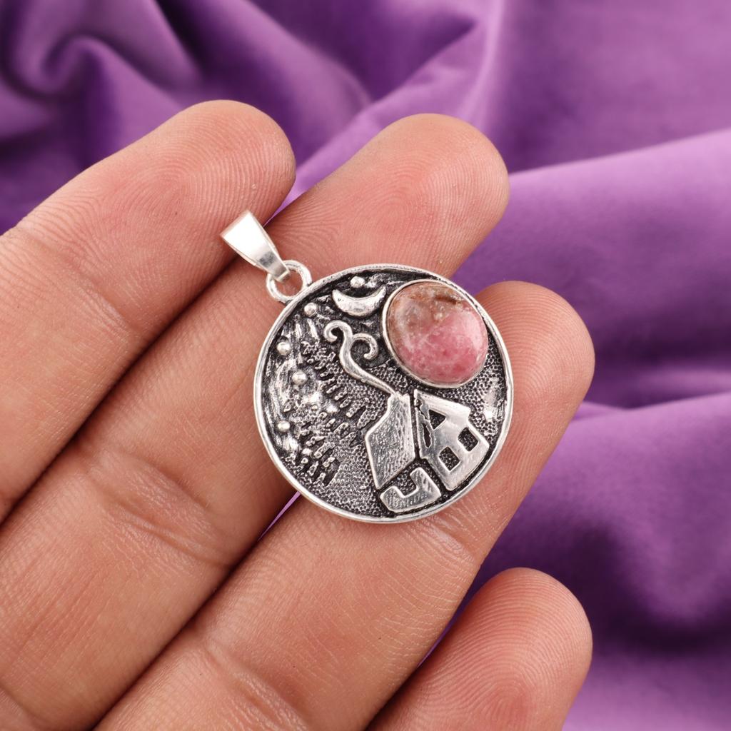 Black Rhodonite Gemstone 925 Sterling Silver Jewelry Women Gift Pendant 1.29'' CP-39-30