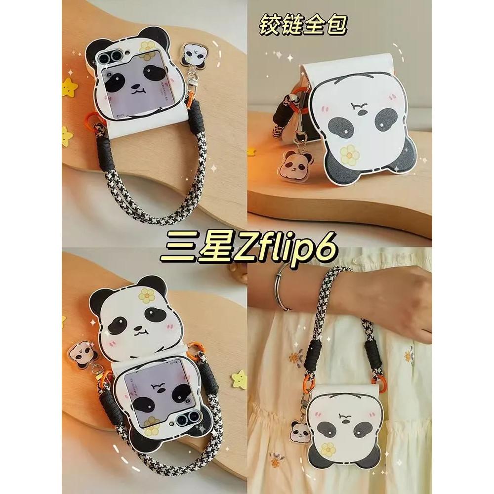 Cute Flip Case For Samsung Z flip6 Zflip5 Zflip5 4 3/OPPOFind N3 N2Flip Phone Case Fashion 3D Panda Ears Creative Design Kawai Leather Cover Crossbody