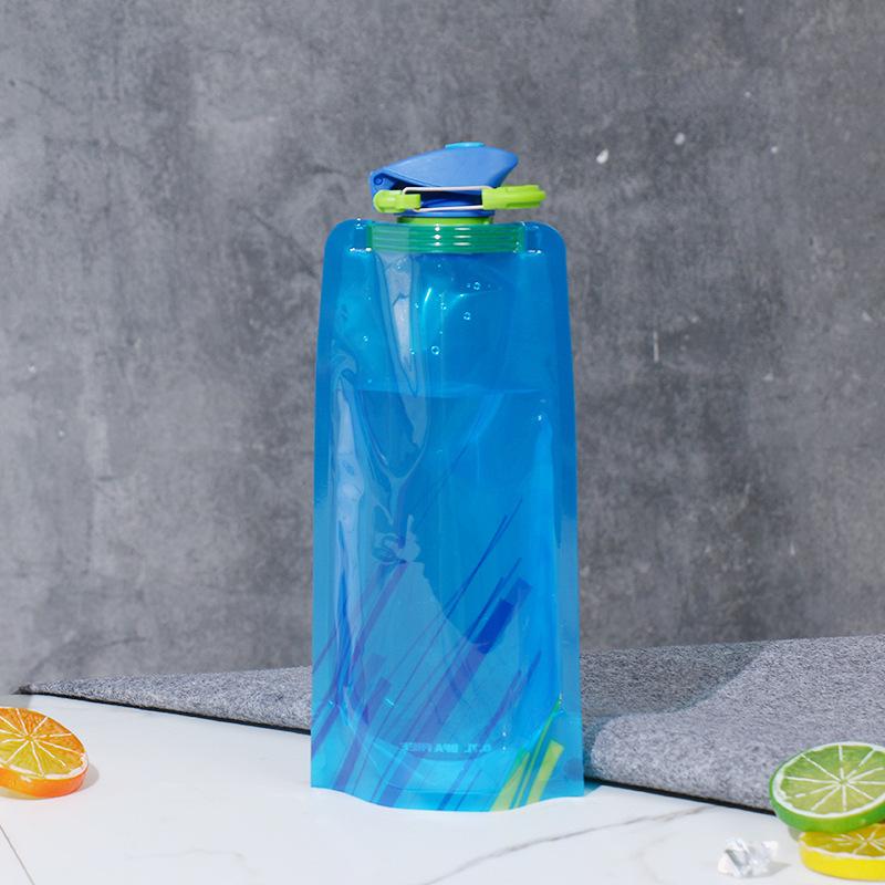 700ml Foldable Water Bottle Sports Water Bag Portable PE Soft Flask Squeeze Outdoor Hiking Camping Cycling Drinking Water Bag
