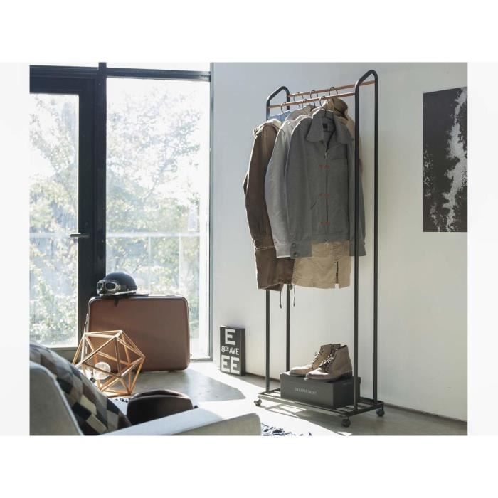 Yamazaki Home Portant Penderie À Vêtement Porte-Manteau Étagère Pour Chaussures Penderie Support Manteau Couleur Noir 67x172x35 Cm