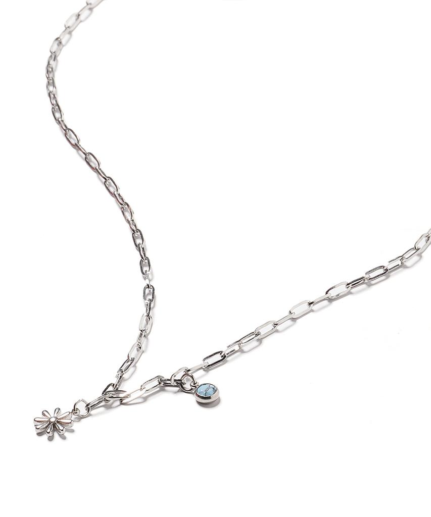 Polalita Surgical Link Chain Mini Flower Turquoise Charm Necklace (Plt-Nl-033_Sv)