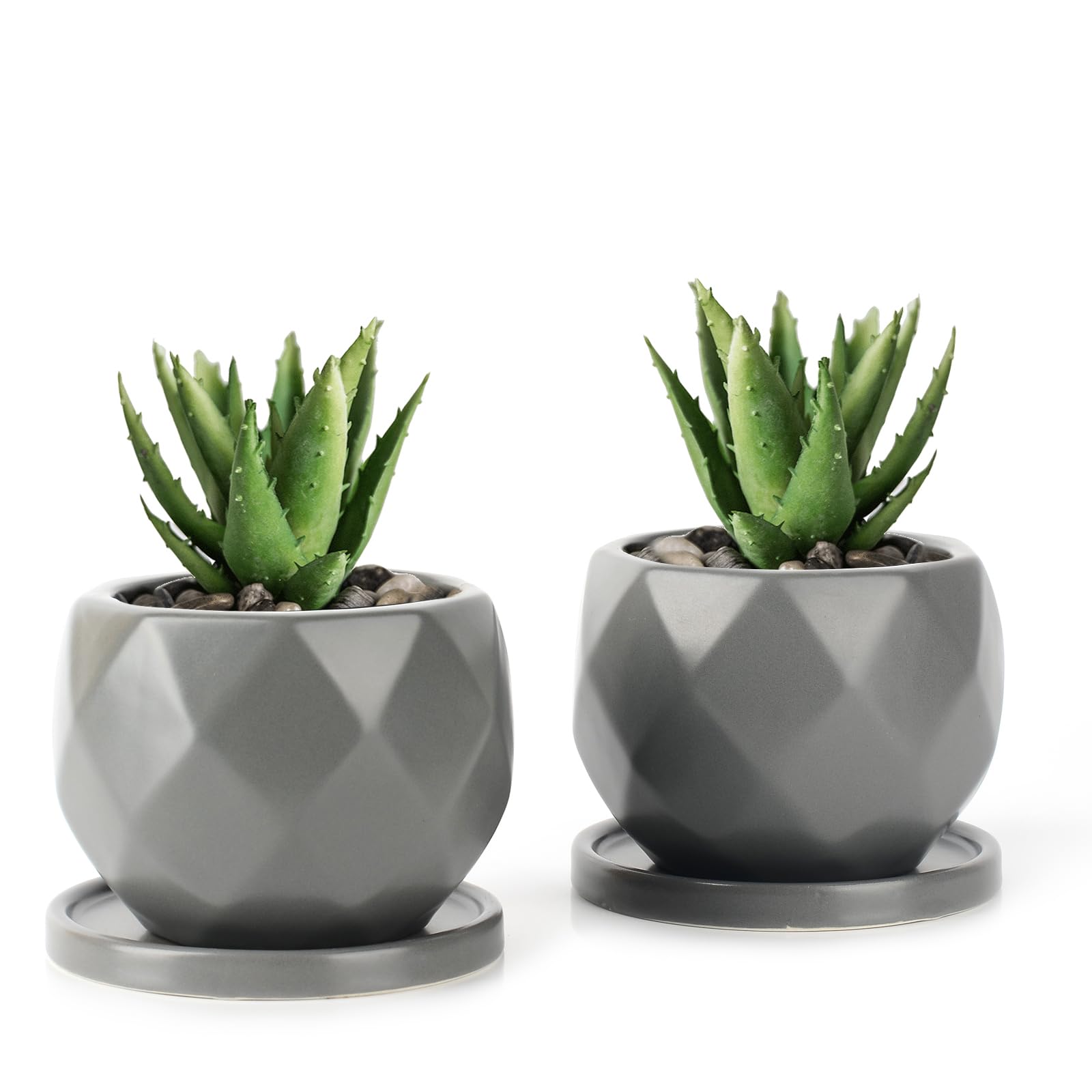 

Umlaca Ceramic Small Planter with Drainage Suitable for Succulents and Stylish Mini Planter with Saucer and Bottom Set of 2 Not Planter, Hole, Cacti, серый