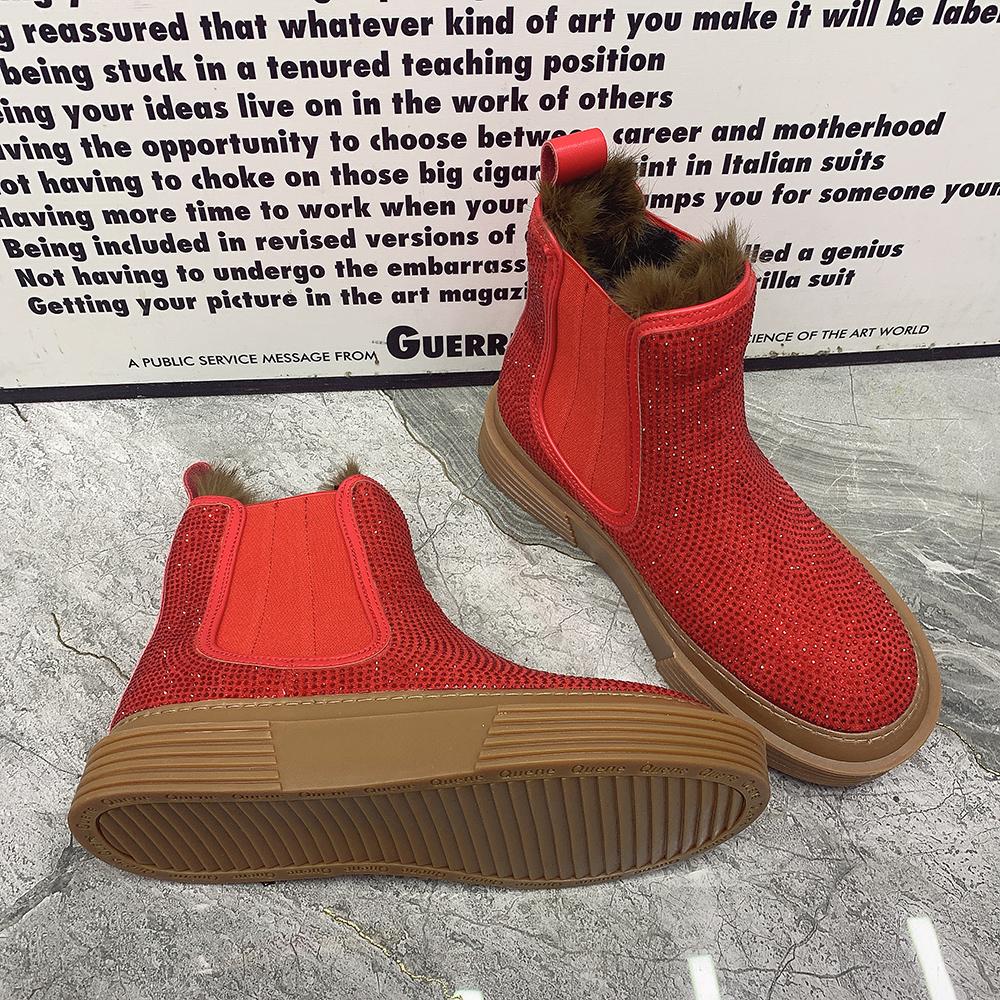 Winter Women Boots Warm Fur Snow Boots Antislip Platform Casual Ankel Boots Plus Size Fashion Rhinestone Women Cotton Shoes