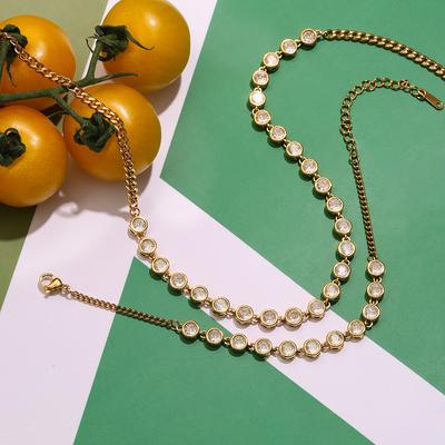 Collar de joyería de acero de titanio con circón europeo y americano Pulsera deportiva de acero inoxidable para tenis