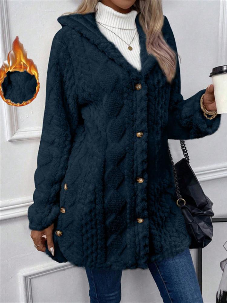 

Женское длинное флисовое пальто с капюшоном бежевого, розового и серого цветов, мягкая плюшевая верхняя одежда с передними карманами, повседневная зимняя куртка свободного кроя XL тёмно-синий