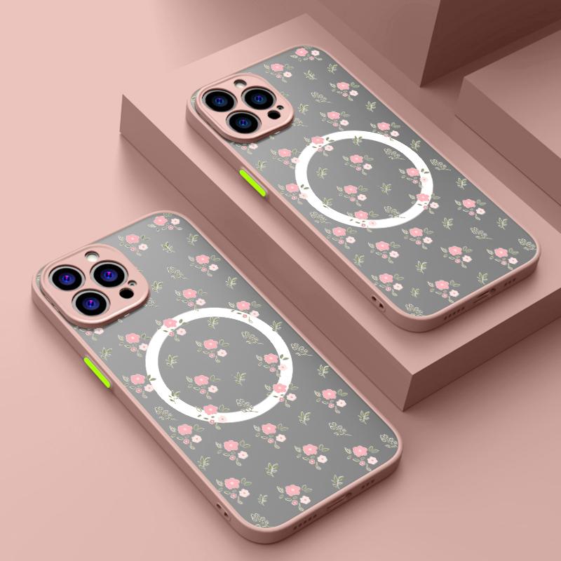 

Милый цветочный принт прозрачный мягкий край беспроводной зарядки магнитный чехол для телефона iPhone 15 14 13 12 Pro Max 11 8 7 Plus матовый противоударный чехол для Magsafe iPhone 15 чёрный