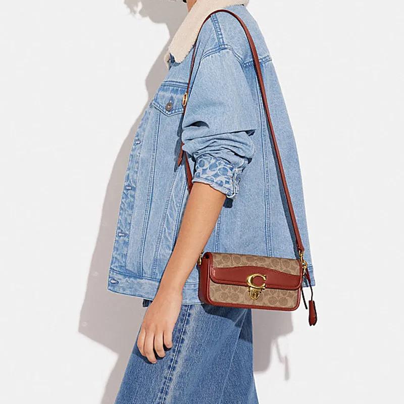 COACH Studio Cow Leather Shoulder Bag , Small Square Bag , Portable Crossbody Bag , Shoulder Bag Small Women's Brown Red (Unisex)