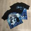 Unisex Oversized Box Fit Cotton Tee With Embroidered Rhinestone Washed Print Round Neck Short Sleeve Casual Top