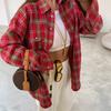 1116 American Street Red Plaid Shirt Women's Design Sense Stacking Long Long-sleeved Shirt Loose Casual Women's Clothing
