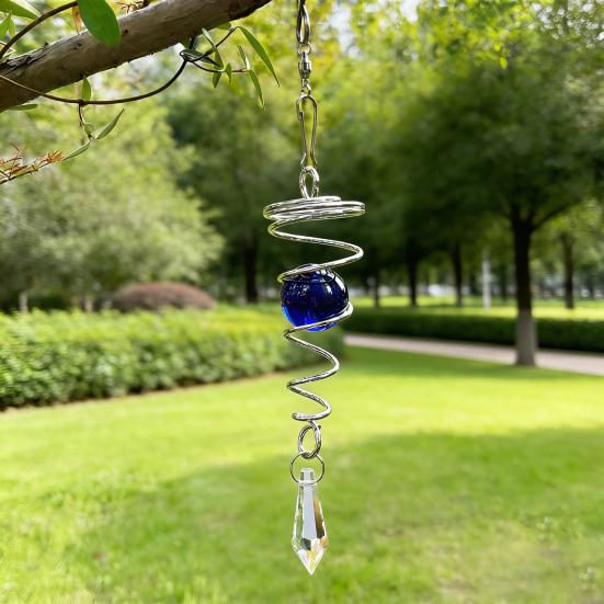 Campanella a Vento, con Pendente in Cristallo Supporto a Spirale in Metallo, Ornamento da Appendere per Esterno Giardino Balcone Decorazione per Auto