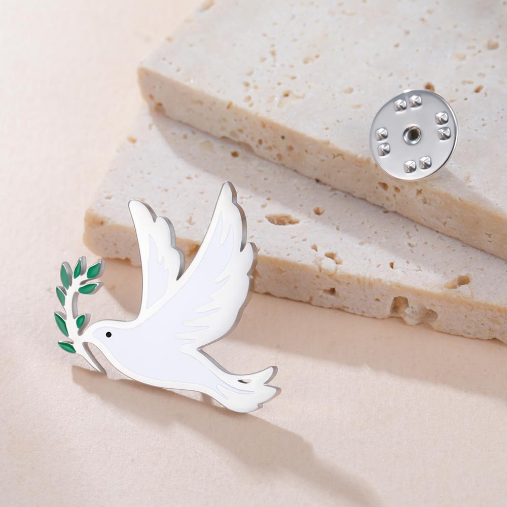Dawapara Dove of Peace Brooch Animal Bird Dove with Olive Enamel Pin Stainless Steel Accessories for Men Women