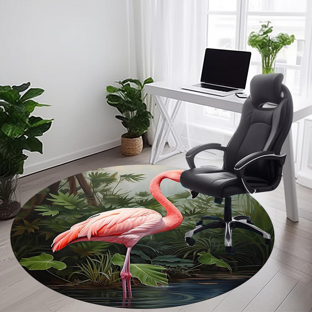 1pcFlamingo Jungle Office Round Area Rug, Indoor Mat Suitable ForOffice, Under Office Chairs Bedroom Living Room Home Decor, Room Deco 051