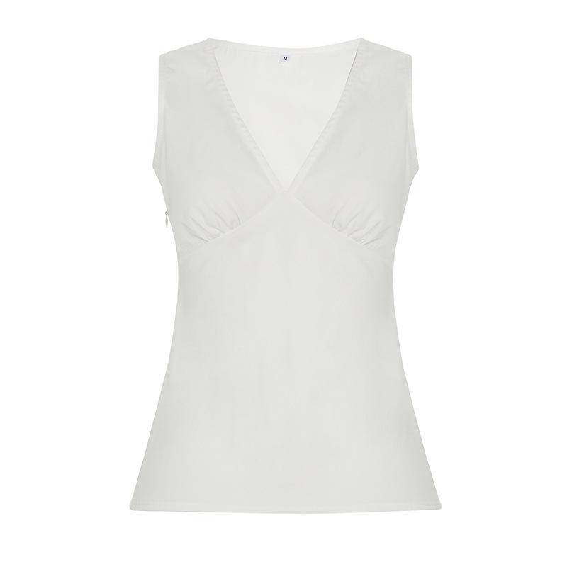 

Модный и Повседневный Чисто Белый Жилет для Женщин с Глубоким V-образным Вырезом, Плиссированной Грудью, Облегающий Топ без Рукавов, Базовая Футболка L белый