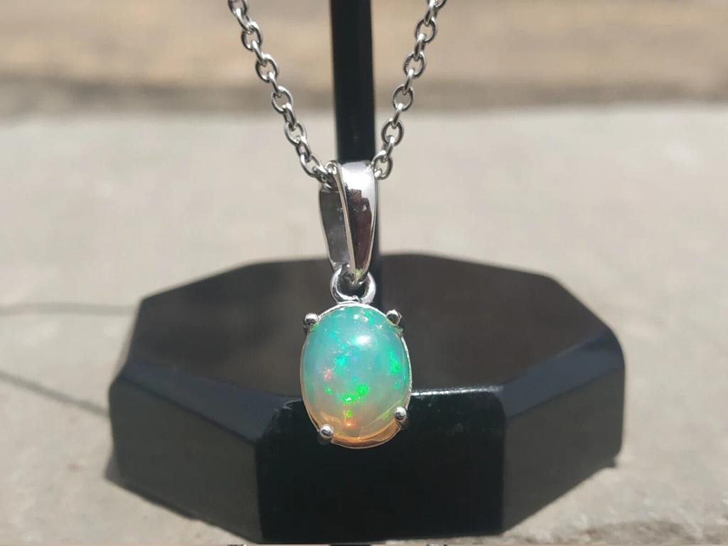 Natural Opal Pendant,Gemstone Silver Pendant,925 Sterling Silver Jewelry