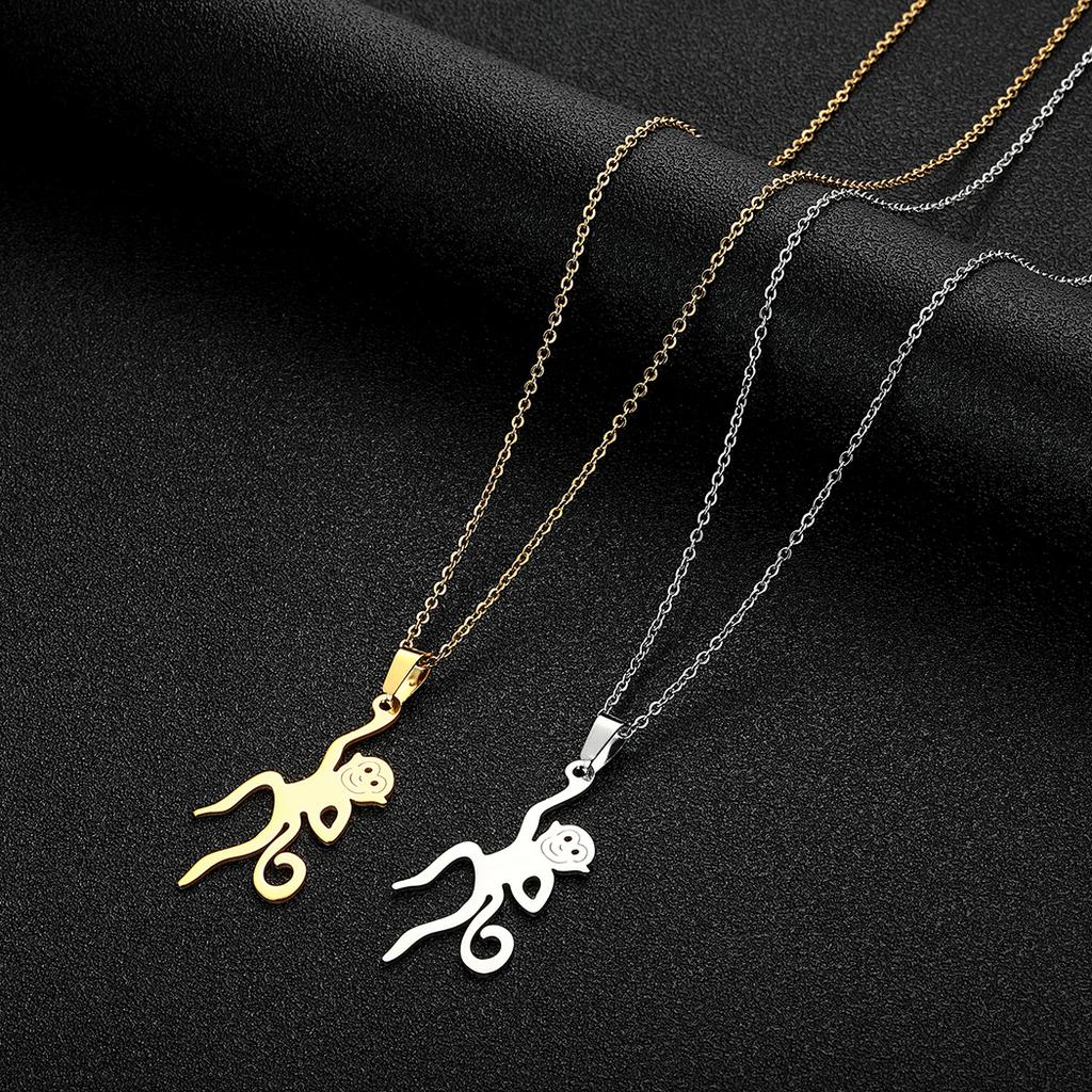 Kinitial Stainless Steel Tiny Monkey Necklace Animal Pendant Spirit Totem Necklaces For Charm Women Birthday Party Chain Jewelry