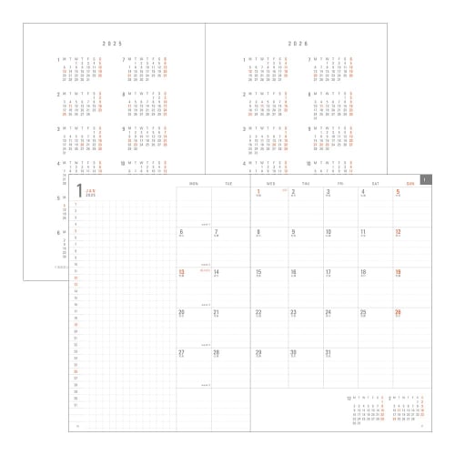 Midori Flat Diary Notebook 2025 A5 Monthly Black 22325006 (Starting from October 2024)