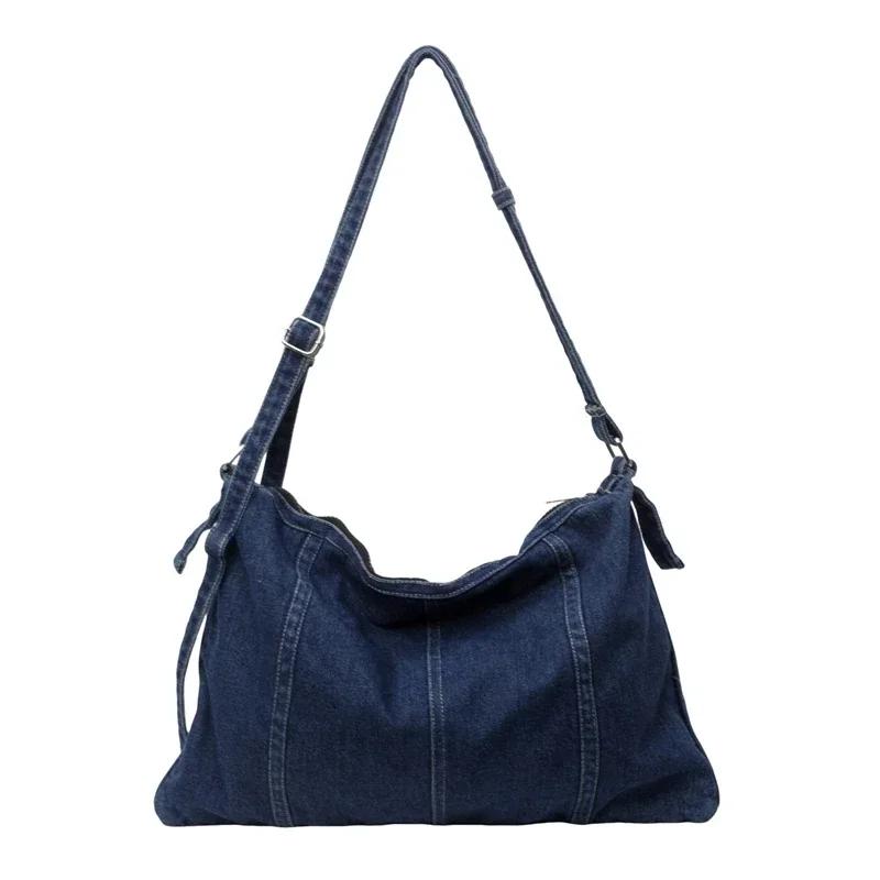 

Fashi Large Capacity Zipper Solid Basic Style Crossbody Bags 2026 High Quality Sewing Thread Denim Shoulder Bags for Women
