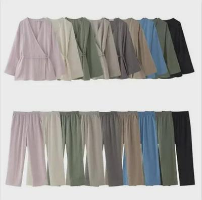 2024 Summer Women's Double-breasted Kimono-Style Outerwear & Straight Pants Set