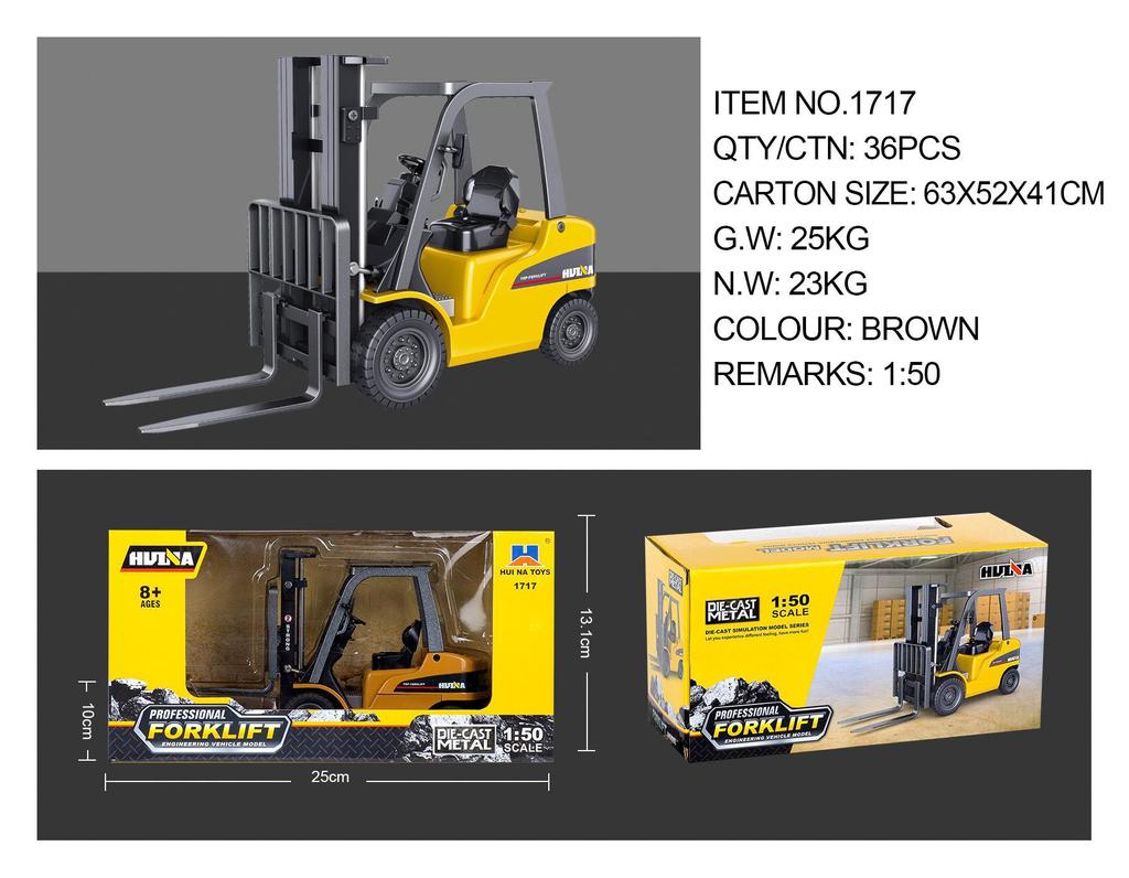 1:50 Huina Construction Vehicle Excavator Loader Forklift Roller Breaker Wood Grabbing Toy Model