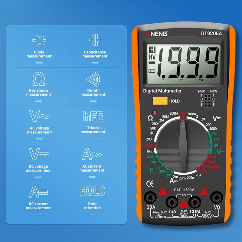Dt9205A Digital Multimeter True Rms Professional /Dc Current Tester Capacitor Voltage Meter Detector Tools