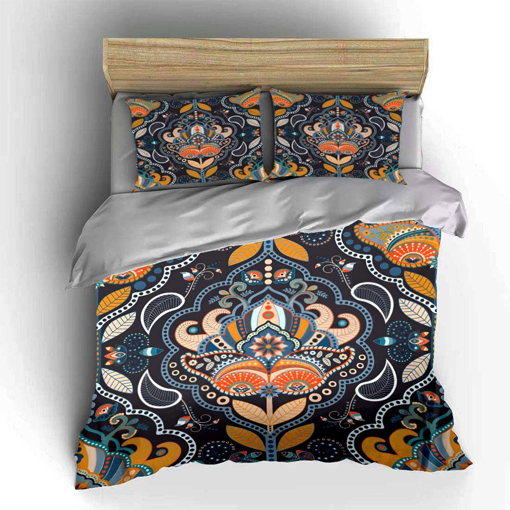 Floral Mandala Pattern Design Bedding Duvet Cover Set (1*Duvet Cover 2*Pillowcases, Without Duvet Insert)