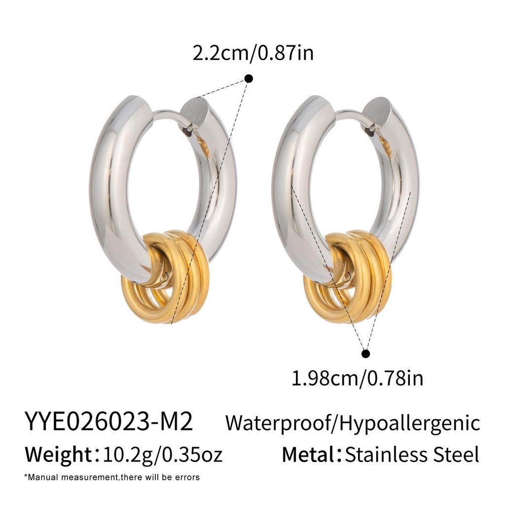 Yiyi Europe Minimalist Two-Tone 18K Gold Stainless Steel Hoop Pendant Earrings for Women