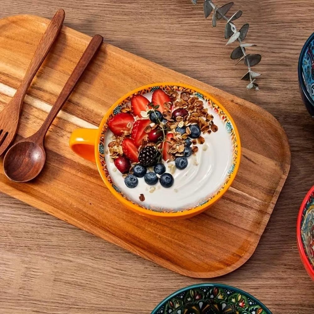 Ceramic Bohemian Breakfast Cup Retro Oatmeal Cup Multifunctional Coffee Mug  Friend Gift