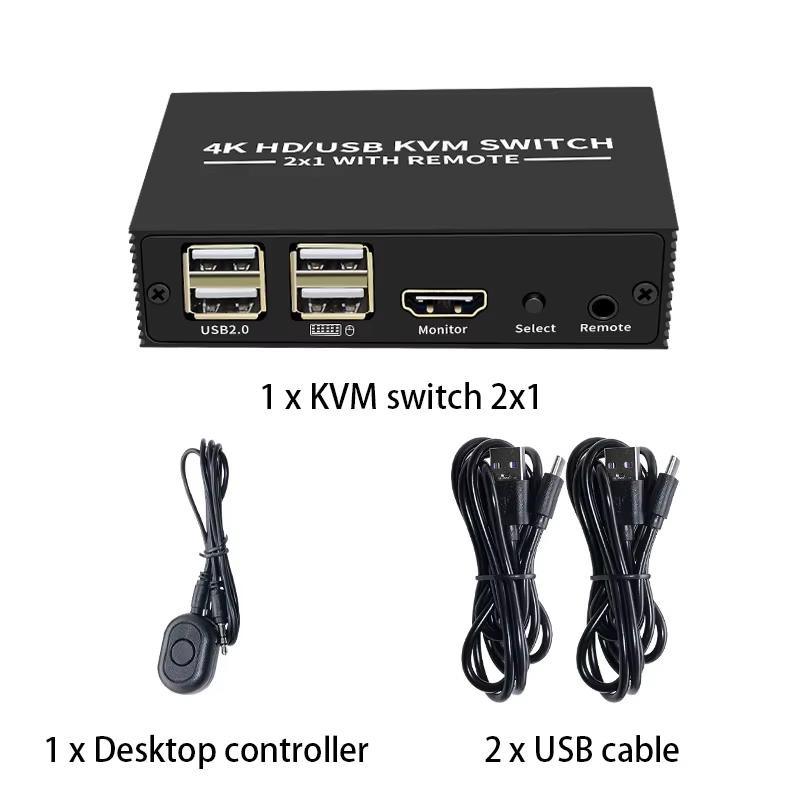 2 Port HDTV KVM Switch 2x1 4K HDMI USB Switch Selector 2 In 1 Out with Desktop Controller Sharing Monitor USB 2.0 Mouse Keyboard