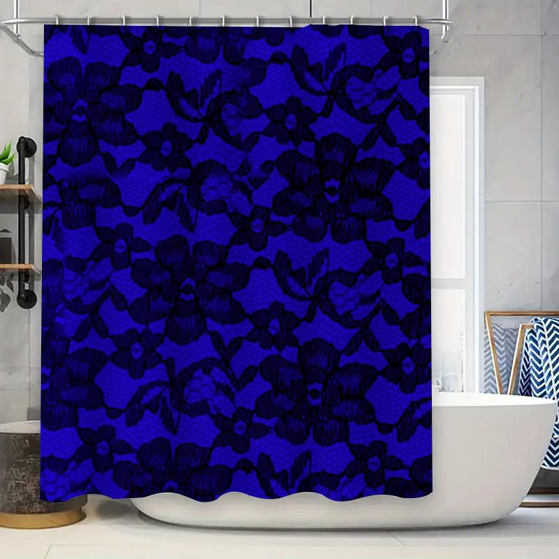 

Blue Floral Print Shower Curtain Polyester Waterproof Home Decor Bathroom Accessories 72X84 Inches W60H190(CM)-1 Pcs