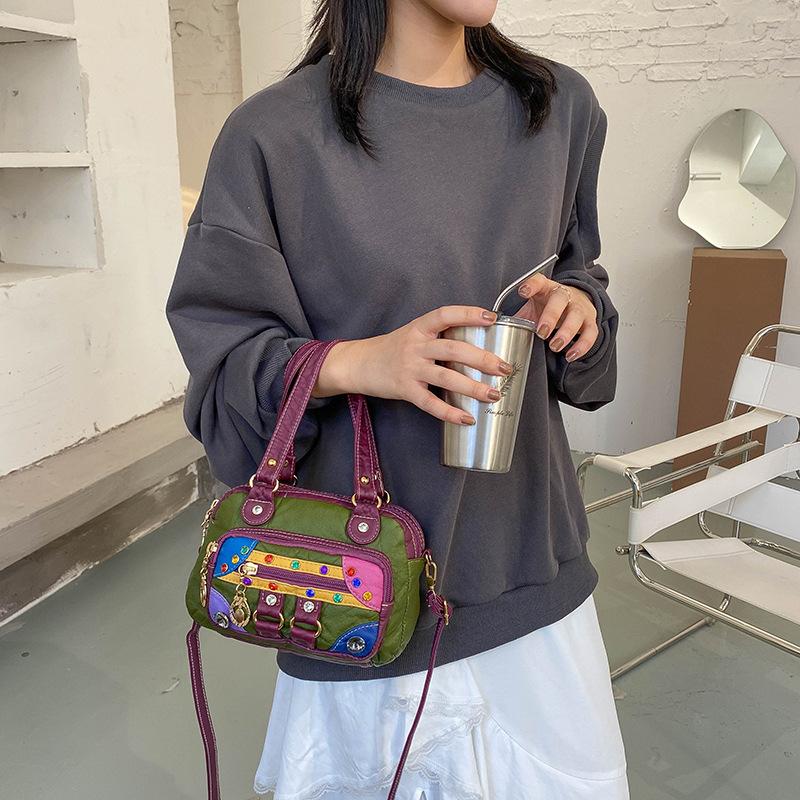 Niche Design Women's Handbag Small Fashion Patchwork Colorful Rivet Women's Shoulder Bag Double-layer Pleated Small Bag