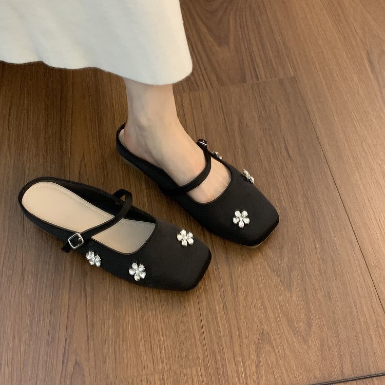 2025 Summer New French Niche Bag Head Low Heel Half Slippers Women's Outer Wear with Skirt Gentle Single Shoes Mary Jane
