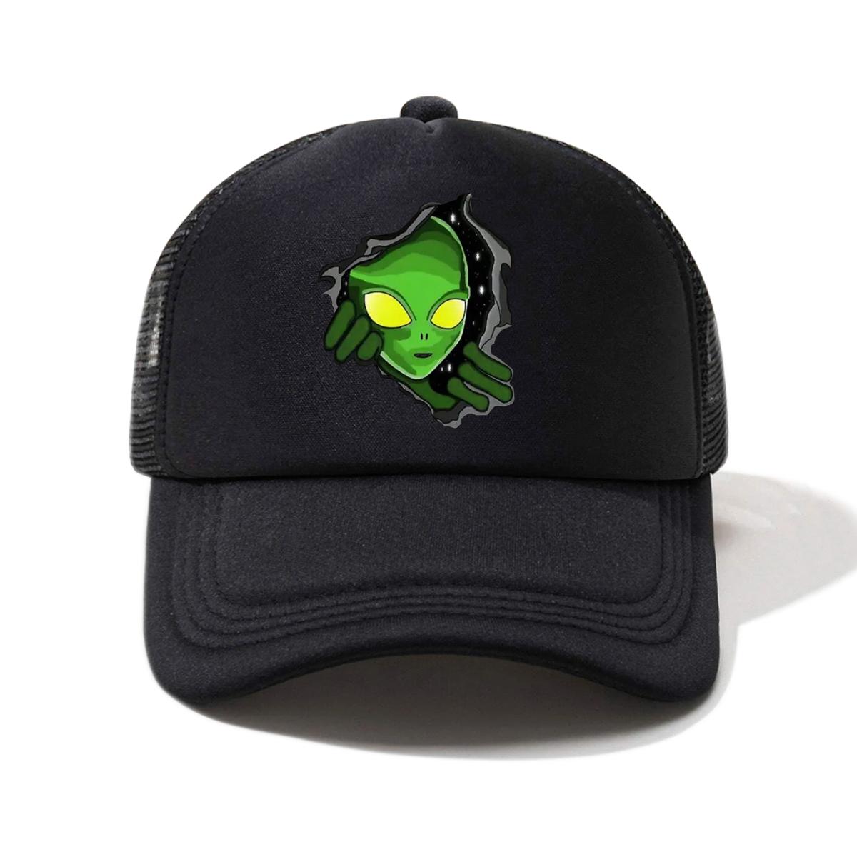 

1 шт. бейсболка с принтом Инопланетянин , полусетка, для улицы, простая модная шляпа от солнца, легкая, портативная, аксессуары для ношения для мужчин и W чёрный