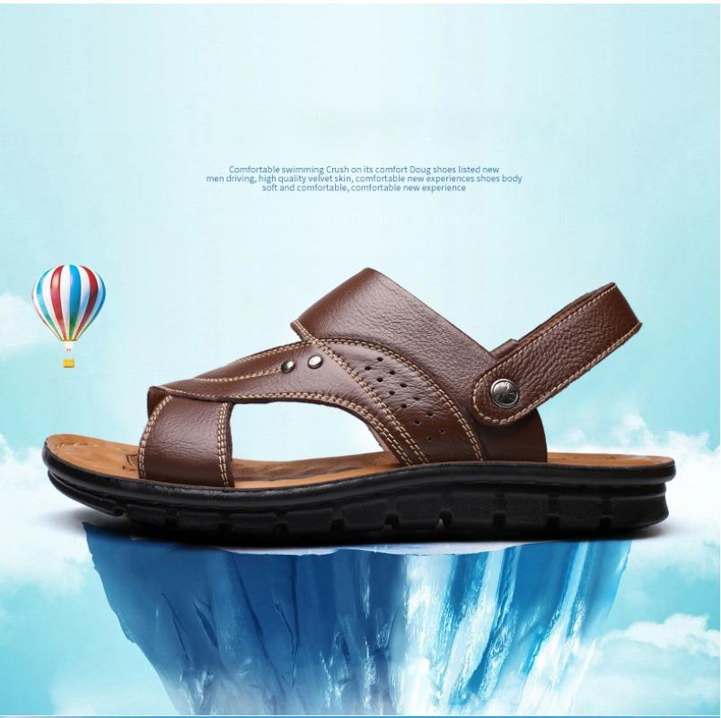 Men's Summer Sandals Genuine Leather Comfortable Slip-on Casual Sandals Fashion Men Slippers Zapatillas Hombre Size 38-48