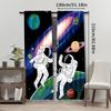 Set Of 2 Modern Astronaut Galaxy Curtains Semi Polyester Woven Panels Decorative Curtain Light Filtering With Rod Pocket Machine Washable