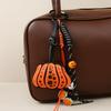 Halloween Pumpkin Leather Doublesided Keychain With Wooden Bead Chain For Bags And Accessories