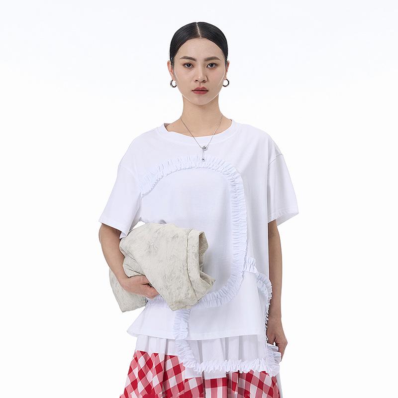 Design-Sense Lace Patchwork Plus Size Women s Slimming T-Shirt - Summer 2026 Short Sleeve Top One Size