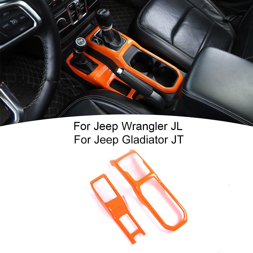 2pcs Central Gear Shift 4WD Panel Trim Cover for Jeep Wrangler JL JT 18+ Orange