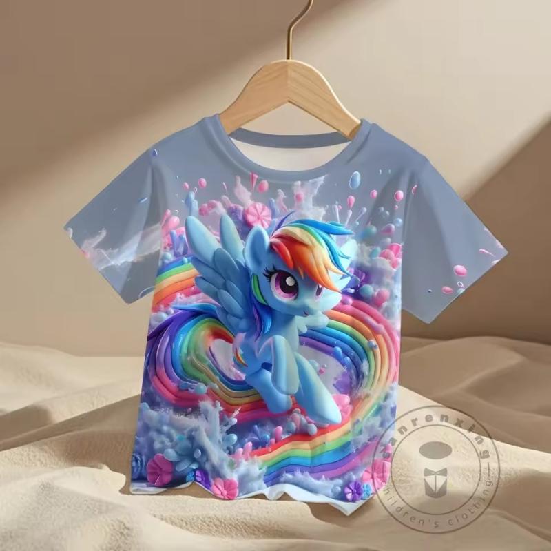 

Милая футболка с коротким рукавом с мультяшным принтом для девочек, детская, мягкая, удобная футболка для девочек 110