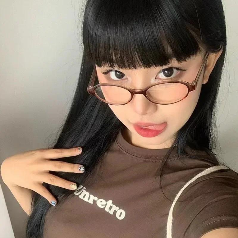 Retro Ovale Brille Damen Mädchen Y2K Rot Grün Rahmen Glas Brille Dekorativ Computer Anti-Blaulicht Brille mit Seaside Driving