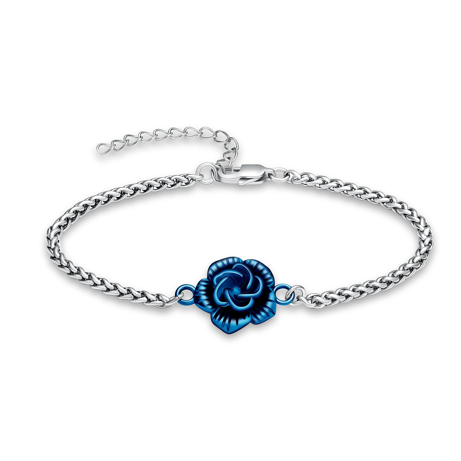 

[QGJNSGC] Rose Flower Urn Bracelet for Ashes for Women, Cremation Jewelry for Ashes, Adjustable Keepsake Rose Urn Bracelet Ash Holder (Blue)
