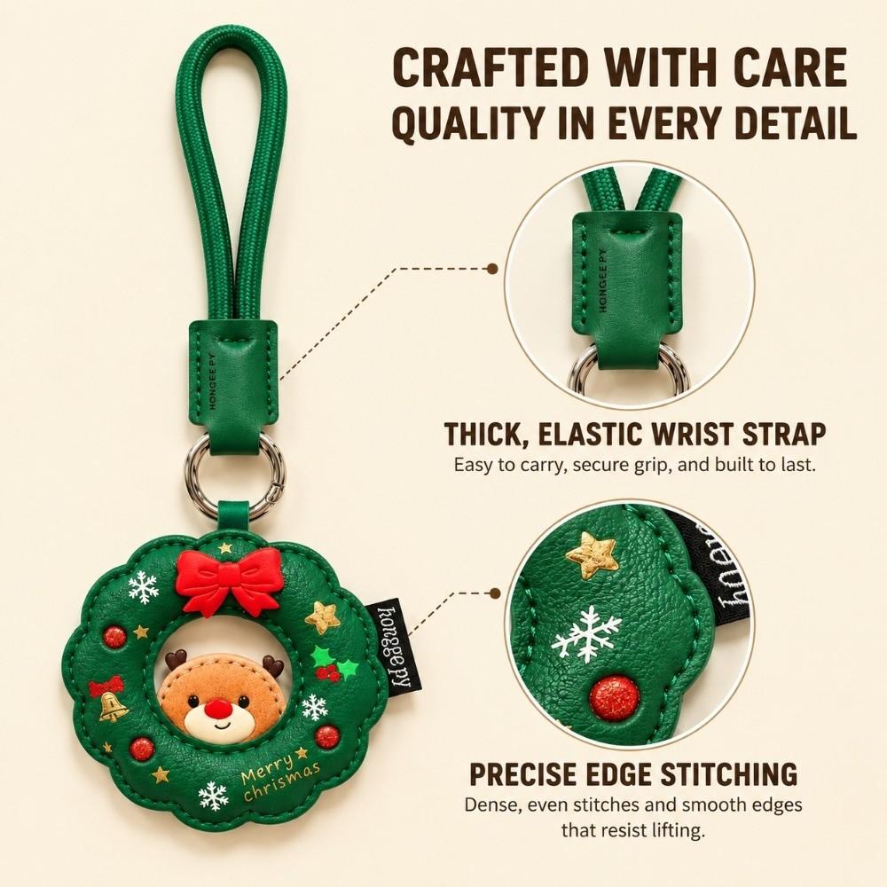 PU Leather Holiday Bag Charm Compact Couple Christmas Pendant Holiday Keyring Stocking Stuffer