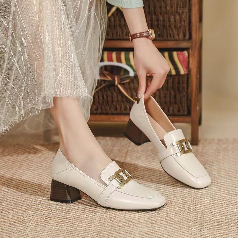 

Женские туфли-лодочки из мягкой кожи, весна-осень 2025, новые, универсальные, модные, в британском стиле, с квадратным носком, из супермягкой кожи, на толстом каблуке, w 39