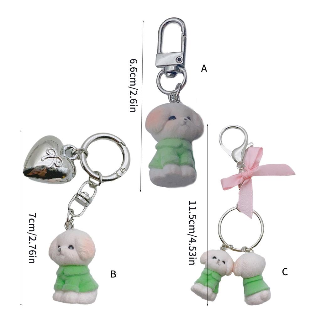 Lovely Dog Love Heart Bowknot Keychain Charm Pendant Fashionable Sturdy Plush Dog Charm for Keys and Bags Decoration