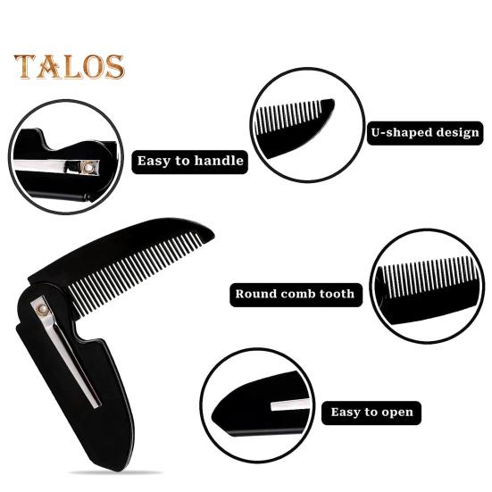 Zusammenklappbarer Schnurrbartkamm, tragbarer Bartkamm, feine Zähne, Taschenkamm aus Kunststoff, antistatisch, für unterwegs, Mini-Männer, Schnurrbart-Styling, Pflegekamm