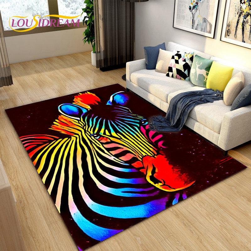 Wild Animal Zebra Area Rug Large,Carpet Rug for Living Room Bedroom Kitchen Doormat Decoration,Children Play Non-slip Floor Mat