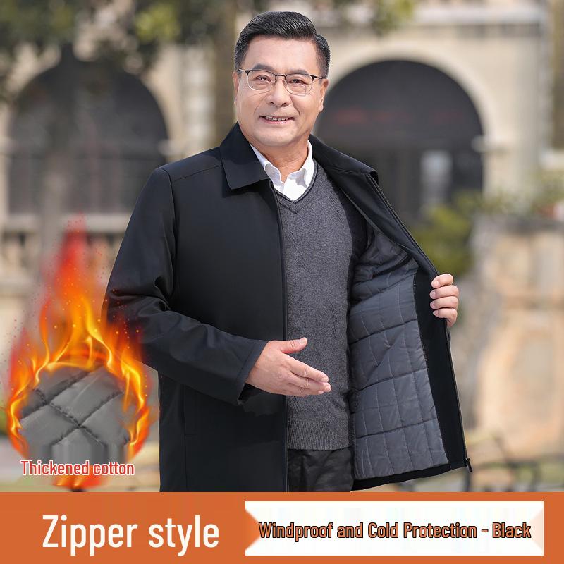 Men's Thickened Jacket: Middle-aged & Elderly Spring/Fall Style, Plus Velvet, Dad/Grandpa Outerwear, Ligao Autumn/Winter.