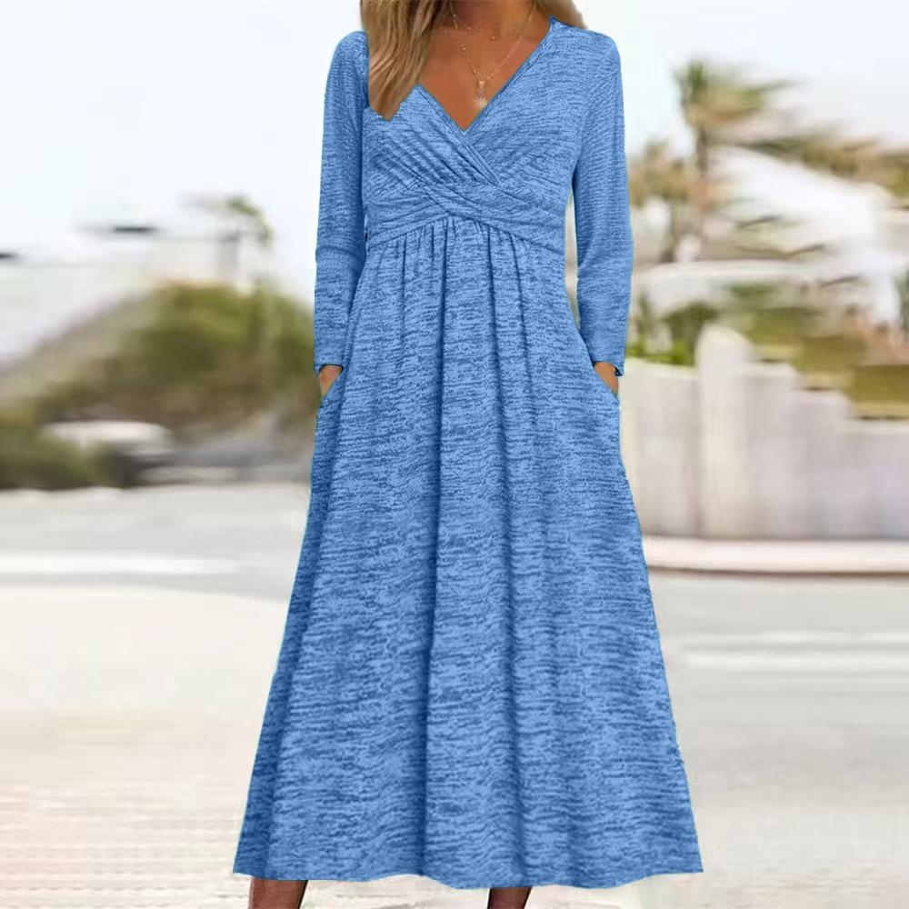 2025 European-American Long Sleeve Printed Maxi Dress with Pockets - Autumn/Winter Collection